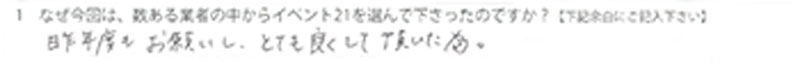 昨年度もお願いし、とても良くして頂いた為。